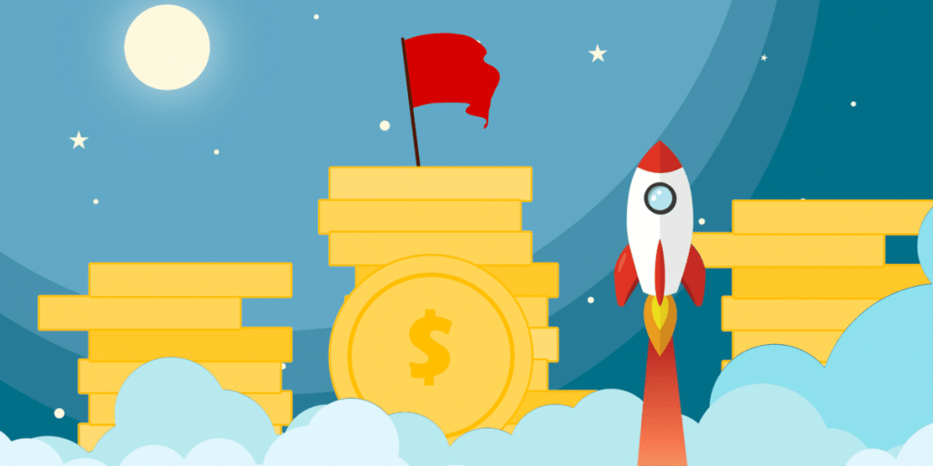 Rocket, money, red flag